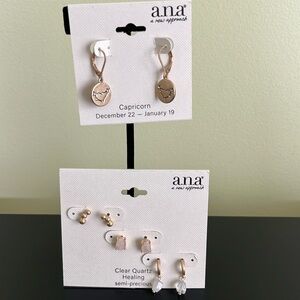 ANA Capricorn dangle earrings and 3 pair of clear quartz healing earrings
